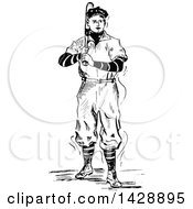 Poster, Art Print Of Vintage Black And White Sketched Baseball Player