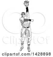 Clipart Of A Vintage Black And White Sketched Baseball Player Royalty Free Vector Illustration