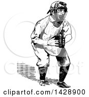 Poster, Art Print Of Vintage Black And White Sketched Baseball Player Catcher