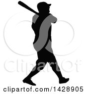 Poster, Art Print Of Vintage Black And White Silhouetted Batting Baseball Player