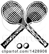 Poster, Art Print Of Vintage Black And White Sketched Crossed Tennis Racket And Ball Design