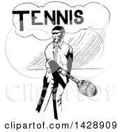 Poster, Art Print Of Vintage Black And White Sketched Tennis Player