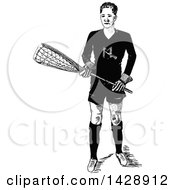 Clipart Of A Vintage Black And White Sketched Lacrosse Player Royalty Free Vector Illustration by Prawny Vintage