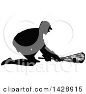 Poster, Art Print Of Vintage Black Silhouetted Lacrosse Player