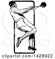 Poster, Art Print Of Vintage Black And White Sketched Track And Field Hammer Throw Athlete
