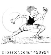 Poster, Art Print Of Vintage Black And White Sketched Track And Field Athlete Runing