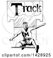 Poster, Art Print Of Vintage Black And White Sketched Track Athlete Leaping A Hurdle