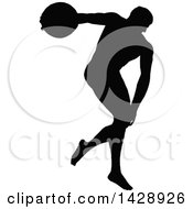Clipart Of A Vintage Black Silhouetted Discus Throw Athlete Royalty Free Vector Illustration