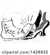 Clipart Of A Vintage Black And White Sketched Couple Playing Footsie Royalty Free Vector Illustration by Prawny Vintage