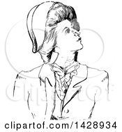 Clipart Of A Vintage Black And White Sketched Woman Looking Up To The Side Royalty Free Vector Illustration