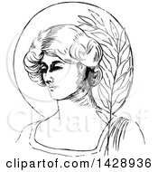 Poster, Art Print Of Vintage Black And White Sketched Woman With Leaves