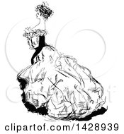 Poster, Art Print Of Vintage Black And White Sketched Lady In A Big Dress