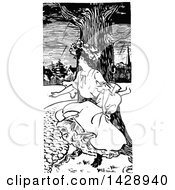 Clipart Of A Vintage Black And White Sketched Lady Caught In The Rain Royalty Free Vector Illustration