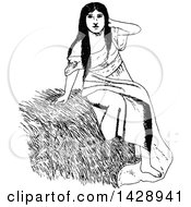 Poster, Art Print Of Vintage Black And White Sketched Woman On Straw