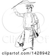 Poster, Art Print Of Vintage Black And White Sketched Person Waving A Flag