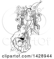 Clipart Of A Vintage Black And White Sketched Woman Sitting Royalty Free Vector Illustration