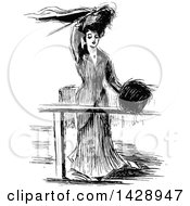 Poster, Art Print Of Vintage Black And White Sketched Woman