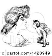Poster, Art Print Of Vintage Black And White Sketched Woman And Cupid