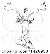 Clipart Of A Vintage Black And White Sketched Woman Royalty Free Vector Illustration