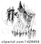 Clipart Of A Vintage Black And White Sketched Lady And Men Royalty Free Vector Illustration