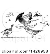 Poster, Art Print Of Vintage Black And White Woman Dancing With Birds All Around Her And On Her Hat