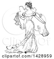 Clipart Of A Vintage Black And White Sketched Woman Holding A Map Behind Her Royalty Free Vector Illustration by Prawny Vintage