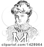 Clipart Of A Vintage Black And White Sketched Female Athlete Royalty Free Vector Illustration