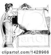 Poster, Art Print Of Vintage Black And White Sketched Woman Blowing A Horn