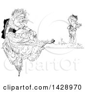 Poster, Art Print Of Vintage Black And White Sketched Woman And Cherub