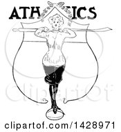 Clipart Of A Vintage Black And White Sketched Female Athlete Royalty Free Vector Illustration