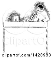 Clipart Of A Vintage Black And White Sketched Woman Writing A Letter Royalty Free Vector Illustration