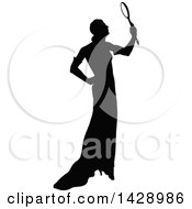 Poster, Art Print Of Vintage Black And White Silhouetted Woman Holding A Mirror