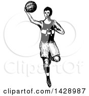 Poster, Art Print Of Vintage Black And White Sketched Basketball Player