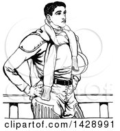 Clipart Of A Vintage Black And White Sketched Male Athlete Royalty Free Vector Illustration