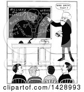 Poster, Art Print Of Vintage Black And White Sketched Male Professor And Jokes On A Chalk Board