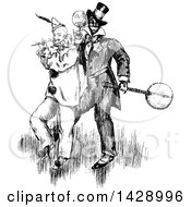 Clipart Of A Vintage Black And White Sketched Clown And Musician Royalty Free Vector Illustration