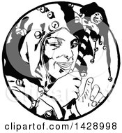 Clipart Of A Vintage Black And White Sketched Jester Royalty Free Vector Illustration