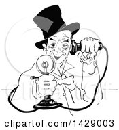 Poster, Art Print Of Vintage Black And White Sketched Man Using A Candlestick Phone