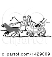 Clipart Of A Vintage Black And White Man Driving A Horse Drawn Carriage Royalty Free Vector Illustration