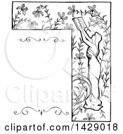 Poster, Art Print Of Vintage Black And White Sketched Woman Reading And Floral Border