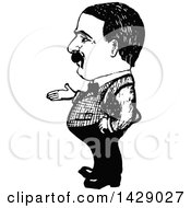Clipart Of A Vintage Black And White Sketched Man Gesturing Royalty Free Vector Illustration