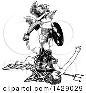 Poster, Art Print Of Vintage Black And White Sketched Victorious Warrior