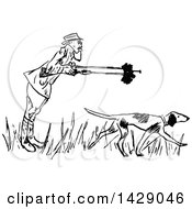 Poster, Art Print Of Vintage Black And White Sketched Male Hunter And Dog