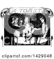 Clipart Of A Vintage Black And White Sketched Men Giving A Toast Royalty Free Vector Illustration