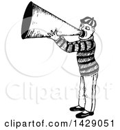 Clipart Of A Vintage Black And White Sketched Man Using A Megaphone Royalty Free Vector Illustration by Prawny Vintage