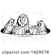 Poster, Art Print Of Vintage Black And White Owl Family In A Circle