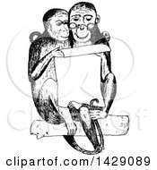 Poster, Art Print Of Vintage Black And White Sketched Monkey Couple Reading A Notice