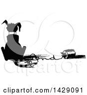 Clipart Of A Vintage Black And White Sketched Dog With A Can Tied To His Tail Royalty Free Vector Illustration