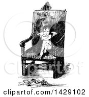 Poster, Art Print Of Vintage Black And White Sketched Pouting Cupid In A Chair