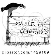 Poster, Art Print Of Vintage Black And White Sketched Crow On A Table Of Contents Sign